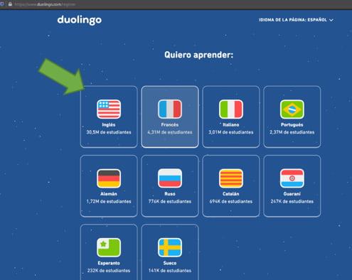 seleccionar idioma duolingo
